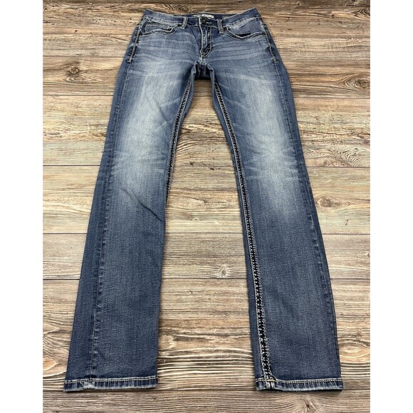 Buckle BKE Mason Taper Leg Jeans Mens 30x33.5" Blue Denim Whiskering Stretch - Picture 1 of 16